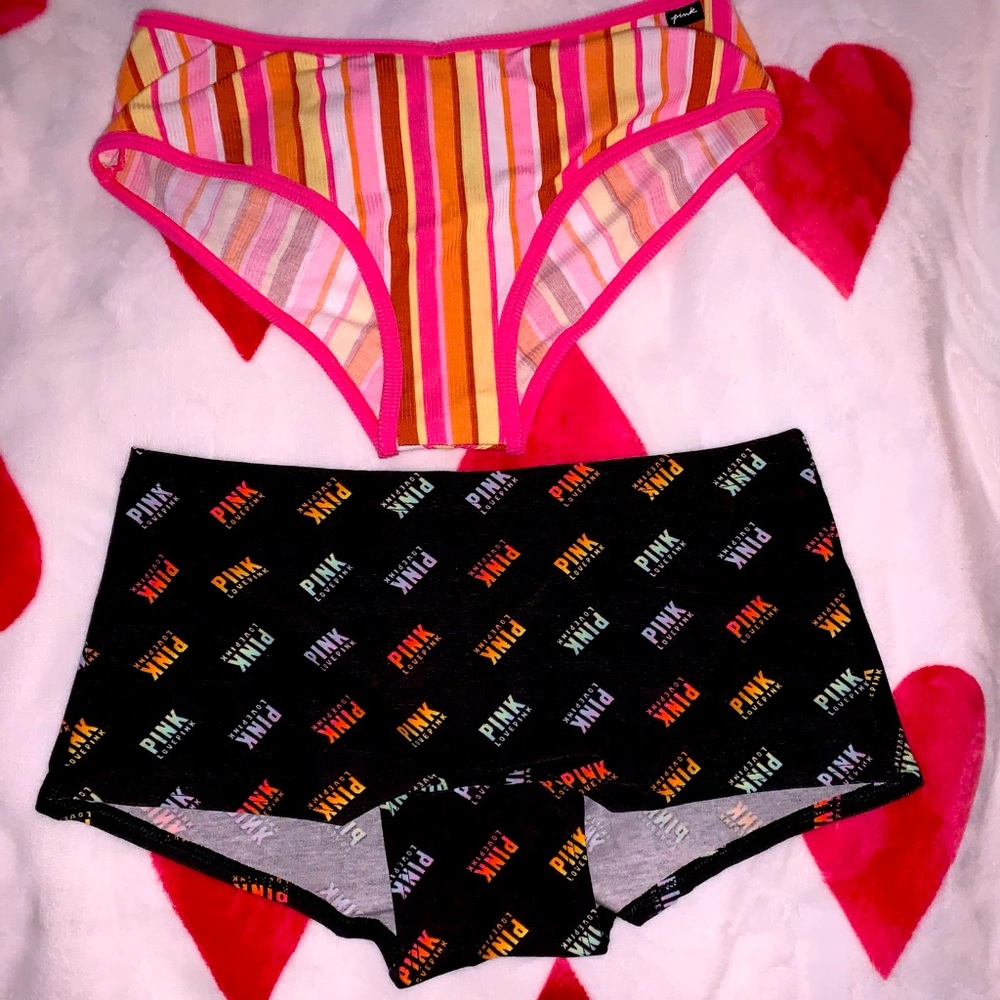 Victoria’s Secret Pink Panties Lot of 2 Bikini & Cotton Boyshort W/PINK Logo